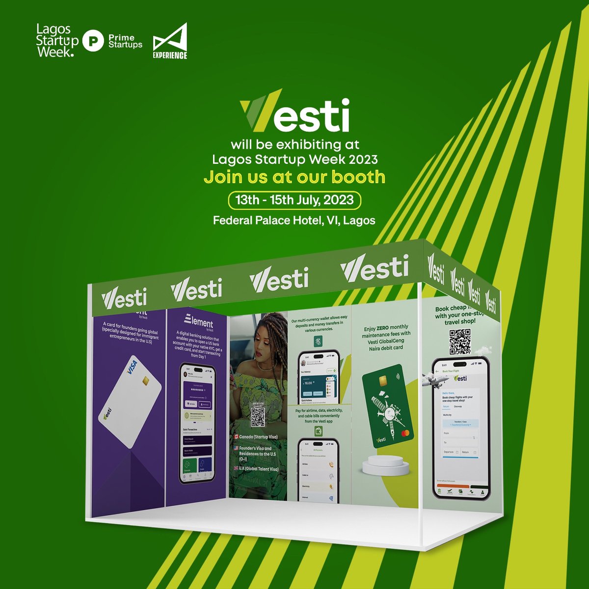 VestiOfficial's tweet photo. We are set for you @federalpalace today!

Come join us at our exhibition booth from the 13th -15th July at the Lagos startup week. 

We can’t wait to meet you. 

Come through 🎉🎉

#vesti #migrationfintech #techevents #techevents23 #lsw23 https://t.co/9rRXk9E65W