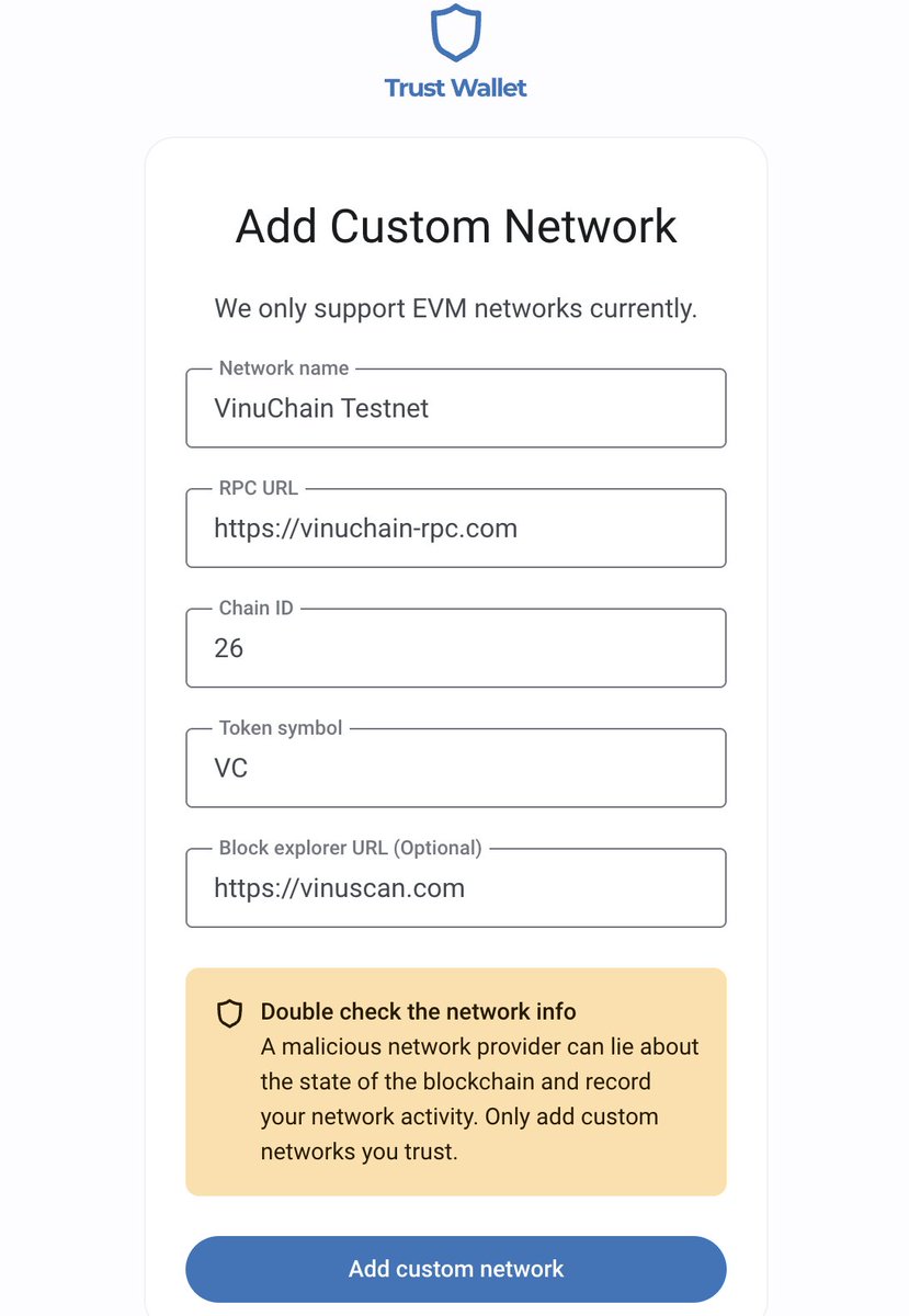 📢📢📢 <a href="/TrustWallet/">Trust Wallet</a> users, you all can now add #VinuChain Testnet as well! 

Simply follow the same steps and you are good to go!
