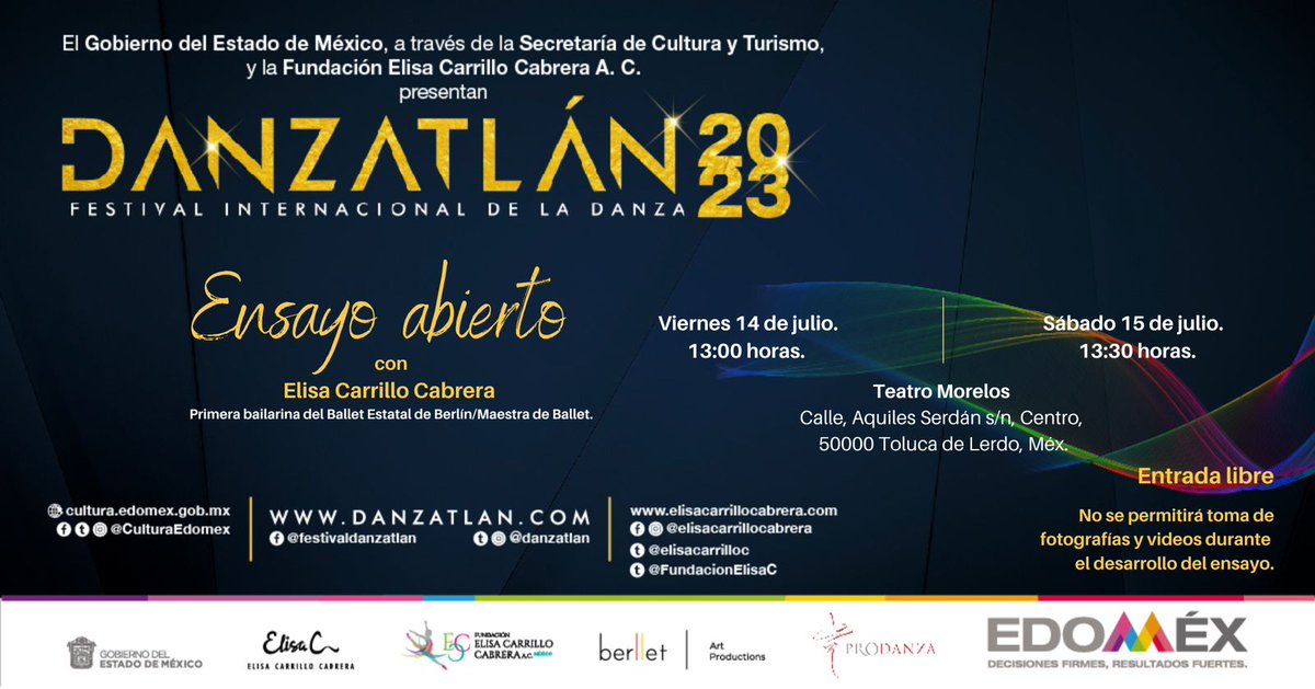 CulturaEdomex's tweet photo. No te pierdas los ensayos abiertos de la #GalaElisaYAmigos con @ElisaCarrilloC en el Teatro Morelos de Toluca y el @ccmbcultura de Texcoco.
Aquí todos los detalles 👇
#EntradaLibre #SinBoleto
¡Te esperamos! https://t.co/rSOELfH3Fb