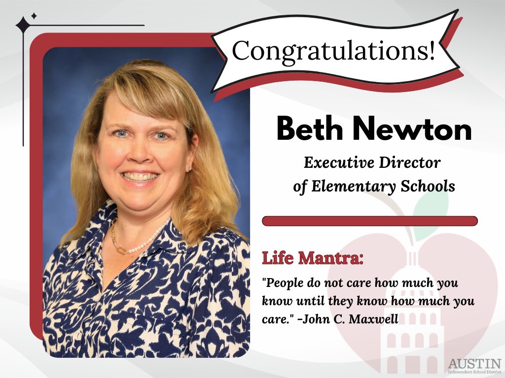 We are so excited to welcome Beth Newton back to elementary! There’s no doubt that her campuses will benefit from her experience and passion for education. @WeAreAISD @Matias_AISD
