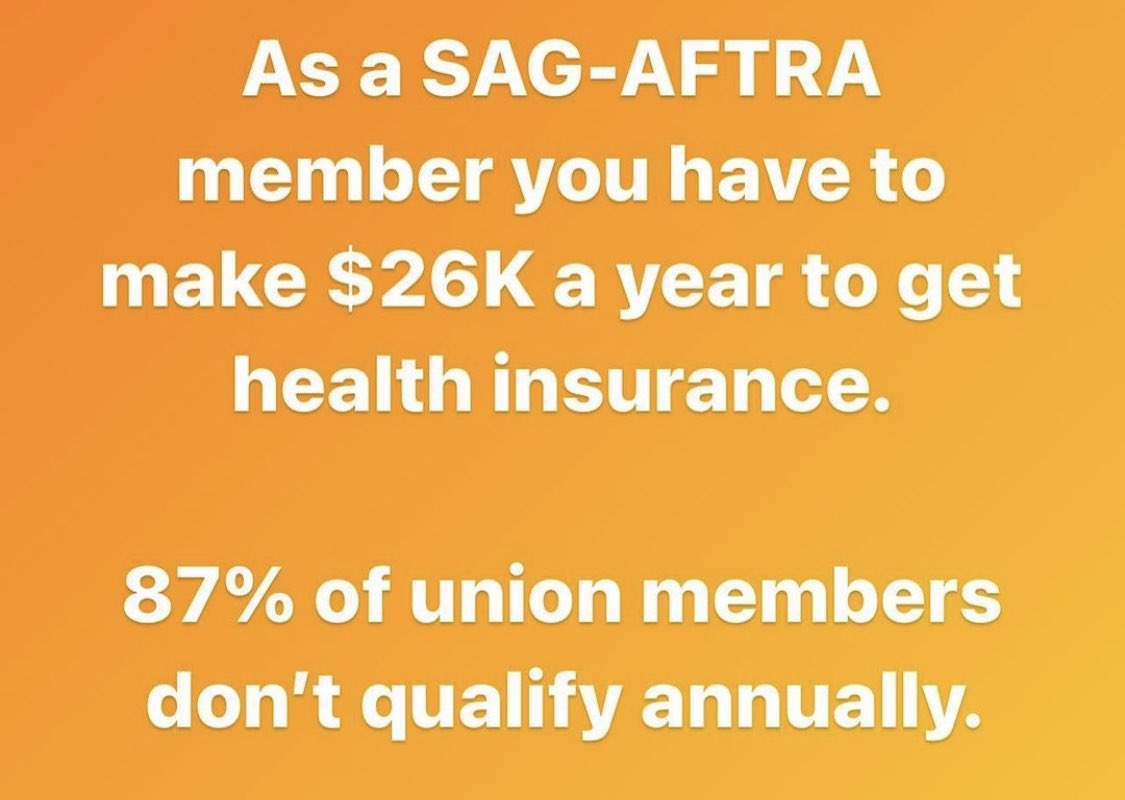 LukeBarnett's tweet photo. Before you go all “screw these elite actors”. 87% of current union members don’t even make $26K a year. And of that 13%, many are background actors, which is just more consistent. https://t.co/0dHpxhvfmZ