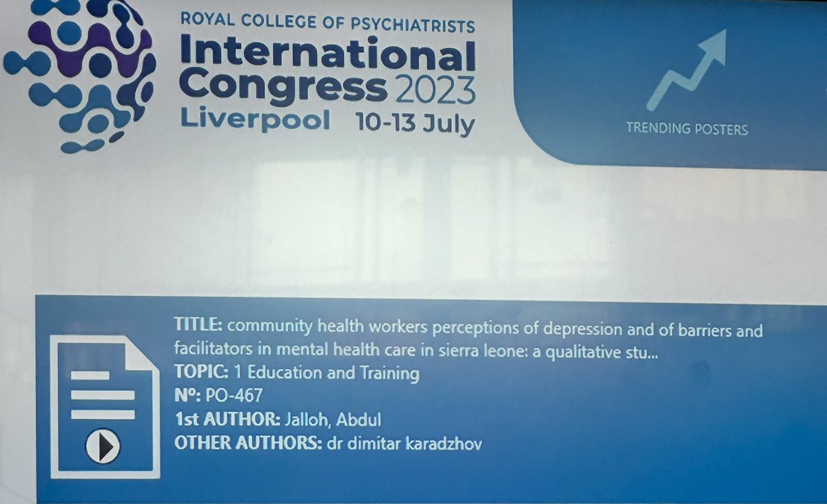 At this year's #RCPsychIC, I presented my #UofG MSc #GMH research findings, shared experiences and established professional and social contacts.
<a href="/rcpsychINTL/">RCPsych International</a>  <a href="/rcpsychAfrica/">RCPsych AfricanDivision</a> <a href="/CheveningFCDO/">Chevening Awards🇬🇧</a> <a href="/UKinSierraLeone/">UK in Sierra Leone 🇬🇧🇸🇱</a> <a href="/CheveningAA/">Chevening Alumni</a> <a href="/UofG_Alumni/">UofG Alumni</a> <a href="/UofGMVLS/">UofG MVLS</a> <a href="/UofGlasgow/">University of Glasgow</a> <a href="/pihsierraleone/">PIH Sierra Leone</a>