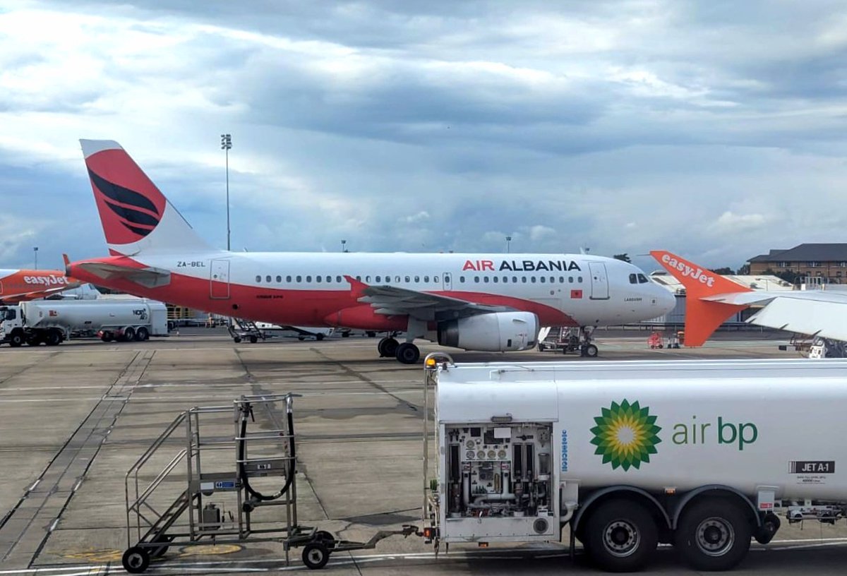An unusual visitor yesterday at Belfast International on a football charter Air Albania Airbus A319-100.