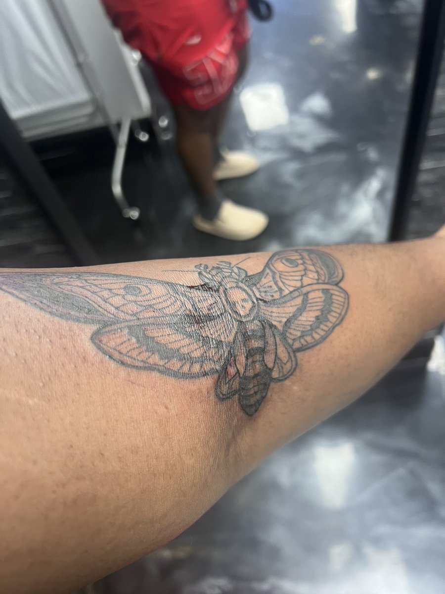 CopyGeneral's tweet image. This is my first and only tattoo.

It's a deadman's moth🪰.

Want to know what it means?

Well to me the idea of cocooning out with a skull on your back shows that rebirth doesn't happen just once.

We reinvent ourselves everyday.

PLUS I love Silence of the Lambs