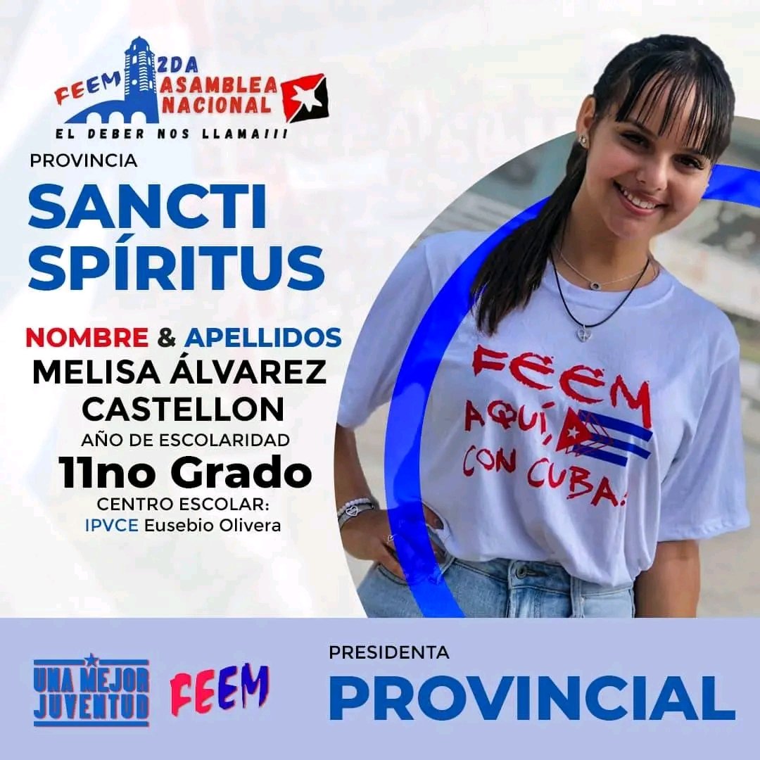 #SanctiSpirítusEnMarcha tiene una nueva presidenta provincial de la FEEM

Muchas felicidades Meli y éxitos en la nueva tarea 🌻