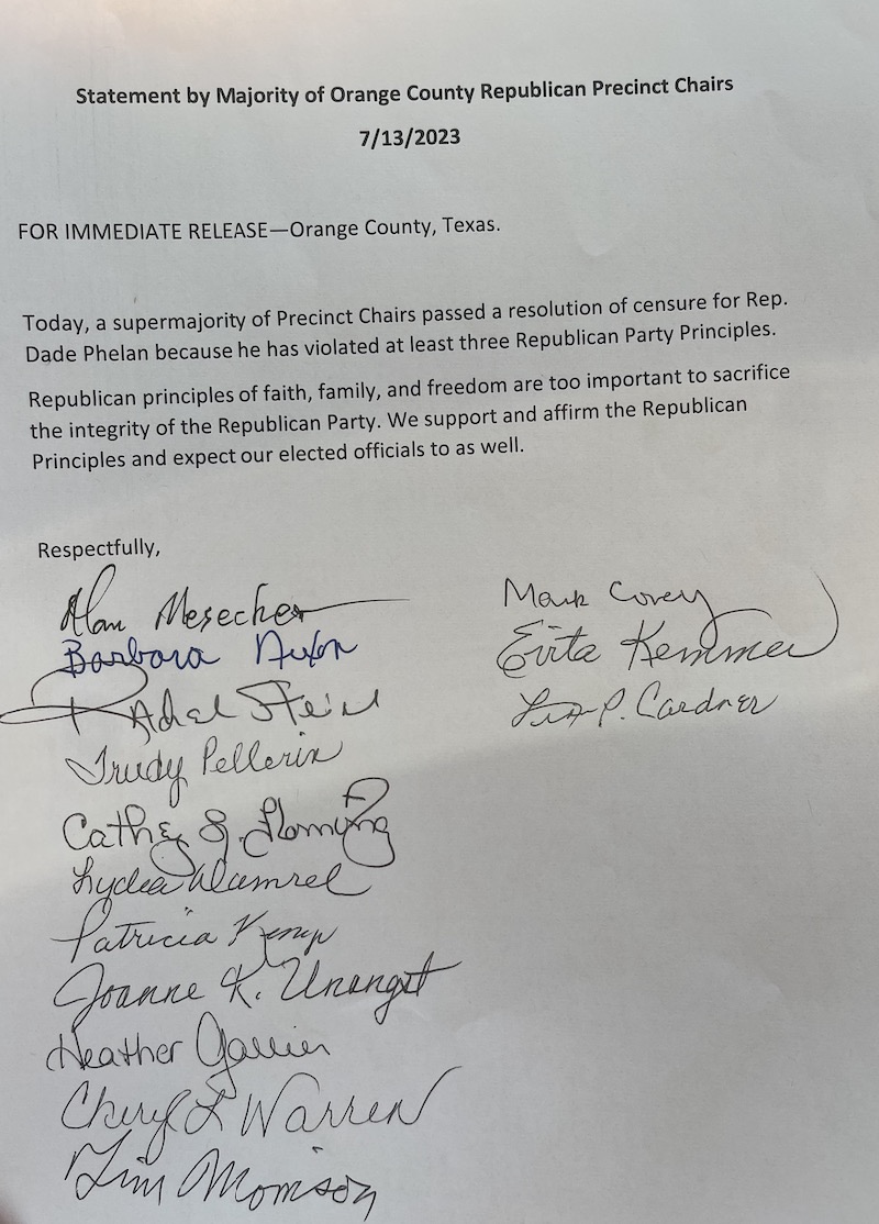 BREAKING: Orange County GOP just censured <a href="/DadePhelan/">Dade Phelan</a>.

Dade Phelan does not represent the people of #HD21.

Texas Republicans are ready to elect a fighter for their priorities. #txlege