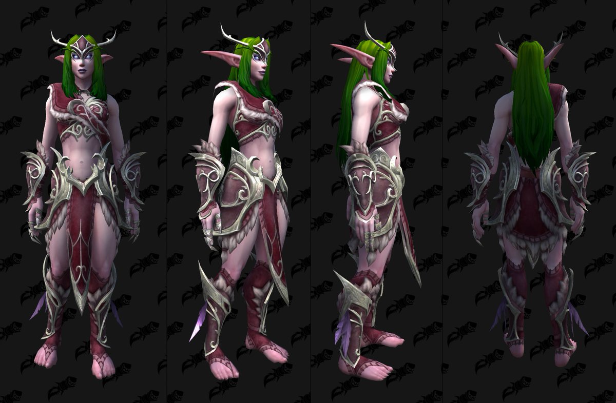 Wowhead's tweet photo. Blizzard isn't ready to showcase the #Dragonflight Night Elf Heritage Armor yet, but we are! We've datamined a very early and definitely incomplete look at the set in red and blue, though it is still a work-in-progress and almost certainly not final!

https://t.co/00UKdmzIYK https://t.co/9lsGO7Y0Dh