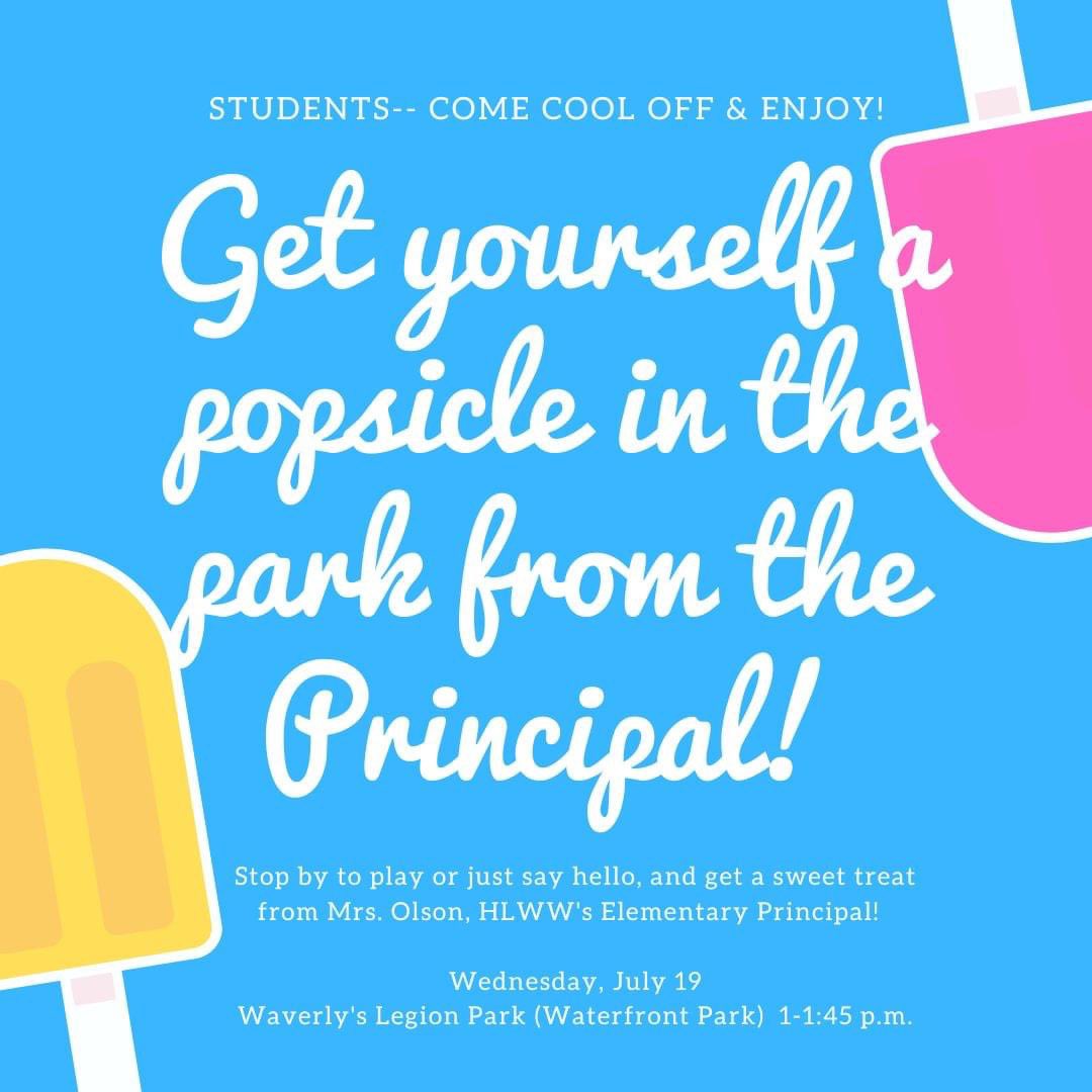 HumphreyElem's tweet photo. Summertime calls for cool, sweet treats! Check in with Mrs Olson at the park— come play, or stop to say hi and visit with other Laker friends &amp; families. And of course, enjoy a popsicle! Hope to see you there if your schedule allows!💙
#LakerProud #PopsiclesInThePark #SummerFun https://t.co/ITsB9R44Q9
