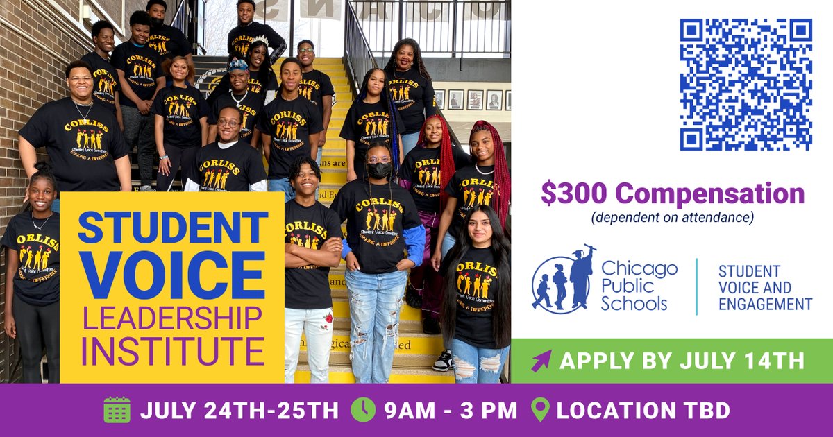 CPS - Chicago Public Schools (@chipubschools) on Twitter photo Are you a CPS high school student involved in your school’s Student Voice Committee? Join <a href="/CPSCivicLife/">CPS Dept of Student Voice & Engagement</a> for a two-day institute focused on developing & enriching student voices. Contact Mildred Garcia Gomez mlgarciagomez@cps.edu to learn more.
Apply today bit.ly/3NDjlF2 Are you a CPS high school student involved in your school’s Student Voice Committee? Join <a href="/CPSCivicLife/">CPS Dept of Student Voice & Engagement</a> for a two-day institute focused on developing & enriching student voices. Contact Mildred Garcia Gomez mlgarciagomez@cps.edu to learn more.
Apply today bit.ly/3NDjlF2