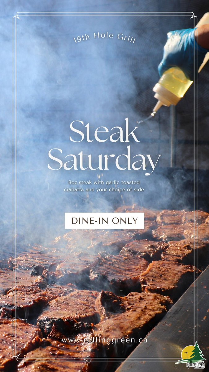 In the mood for some steak? We thought so 😜 Every Saturday, get an 8oz steak, garlic toasted ciabatta, and your choice of side starting at only $18! 

#rgf #rollinggreenfairways #19thholegrill #restaurantlloydminster