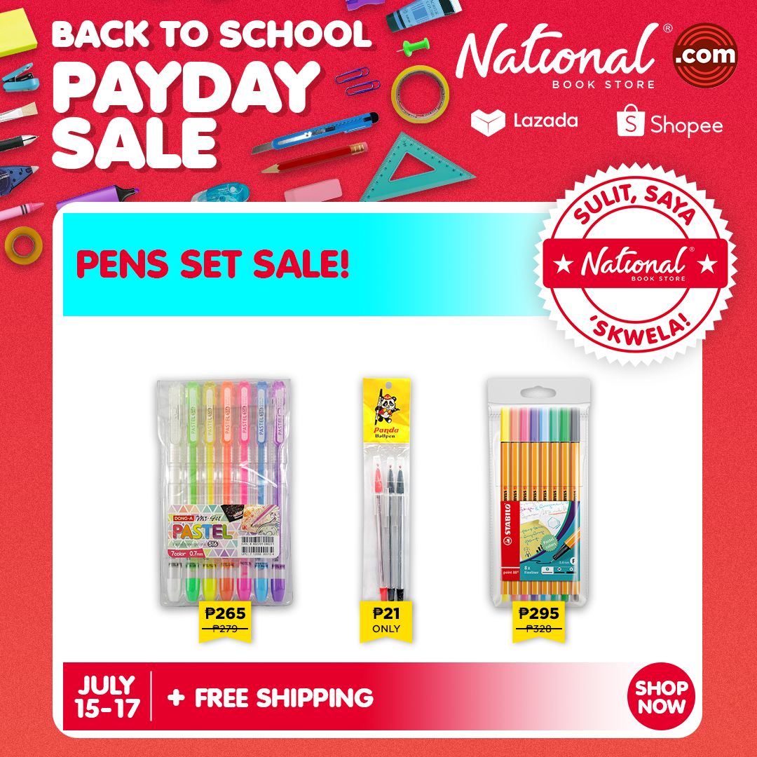 Add to cart now for the PAYDAY SALE at #NationalBookStore online! Enjoy discounts + FREE SHIPPING on school supplies.

🔗Website - nationalbookstore.com
🔗Lazada - bit.ly/LazadaNBS
🔗Shopee - bit.ly/ShopeeNBS

#SulitSayaSkwela #BackToSchoolWithNBS