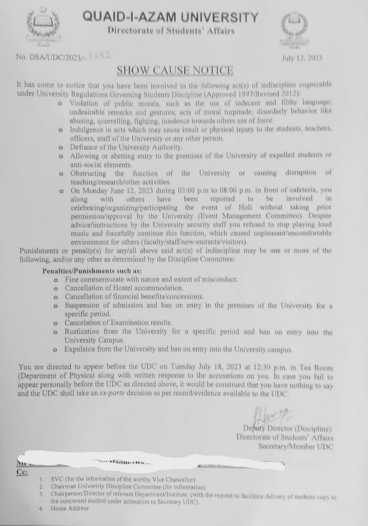KDSindhi's tweet photo. First, it was #HEC's shameful letter to ban Holi on campuses, which it had to take back. Now, #QAU admin has issued showcause notices to the students for organising #Holi in the university and considering severe disciplinary actions against them. Where are we taking Pakistan to? https://t.co/kgVixdXLfC