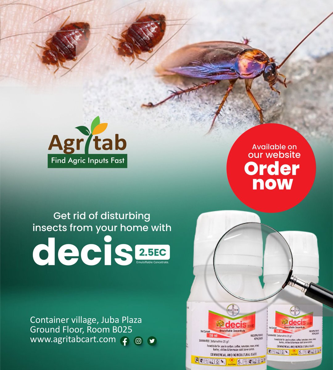 agritabcart's tweet image. Decis 2.5EC is an organic solution to common pests in homes. Find us at Nakivubo road, Juba Plaza Ground floor, Room B025 or contact us on 0773 751 507 for orders to get yours today!
#Agritabcart #Decis
