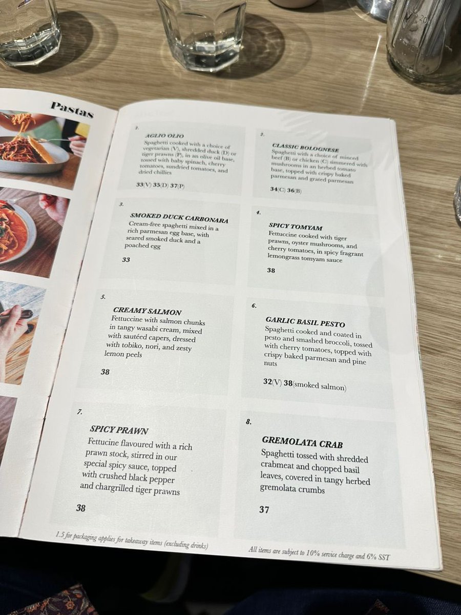 Design doesn’t need to be canggih. 

Good design is logical. 

It doesn’t cost a lot. 

Just a bit of thinking. Or at least, copying what works. 

In this case; a menu perfectly laid out. Typeface, spacing, columns, pricing.

And corresponding pics on the opposite page.