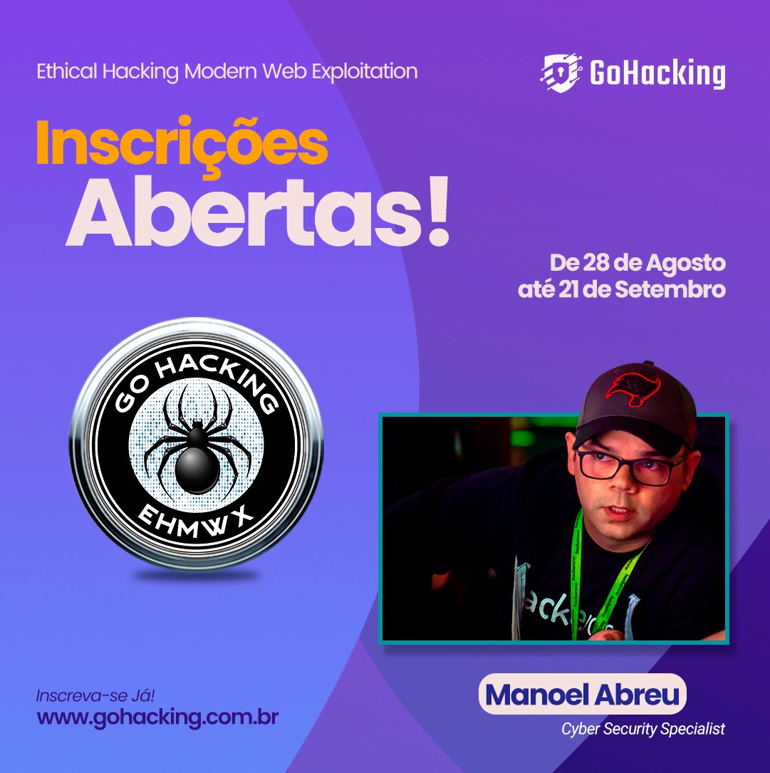 Inscrições abertas para o curso Ethical Hacking Modern Web Exploitation (EHMWX), versão 2023.

Link da inscrição e detalhes sobre o treinamento: gohacking.com.br/turma/KdrwgAK9…

Let's GoHacking !  

#gohacking #EHMWX #web #bugbounty #redteam #cybersecurity