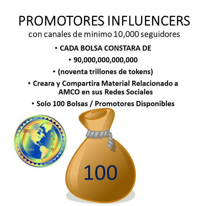 AMCOToken's tweet photo. Hay 100 Bolsas con 90 Trillones de Tokens cada una.
Los Promotores son personas que tienen canales de Redes Sociales de mínimo 10,000 seguidores, You Túber, Influencer, etc.

Checa el Video
https://t.co/S8AFHi0w9q

#influencer #socialmediamanagement #youtubers #lanzamientocripto https://t.co/qTw5M5oCNS