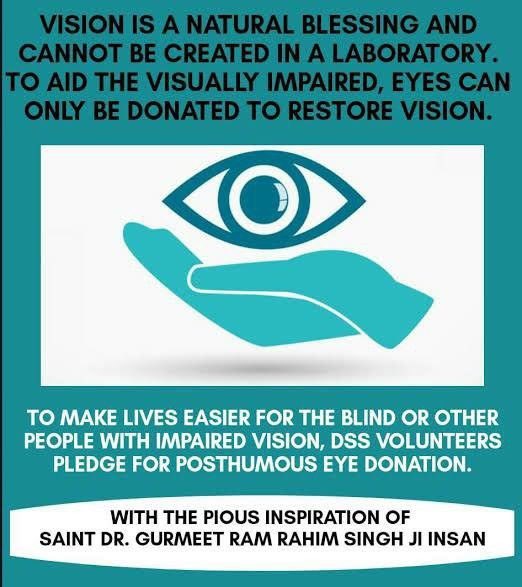 JohnyMuskan's tweet photo. With the inspiration of Saint Dr MSG Ji,a follower of Dera Sacha Sauda, to fill new light in the lives of blind people,a pledge has been taken to donate eyes after death. Apart from this,free eye camp is organized every year in Shah Satnam Ji Specialist Hospital.
#SpreadTheVision https://t.co/AbG3ioaX0F
