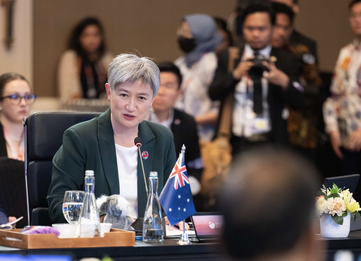 SenatorWong's tweet photo. In my address to our ASEAN Post Ministerial Conference, I said: we all want a region that safeguards our capacity to agree and disagree, preserves states’ agency, and protects their ability to decide their own destiny.
 
Australia supports ASEAN's central role in this ambition. https://t.co/FqgjpIGvc3