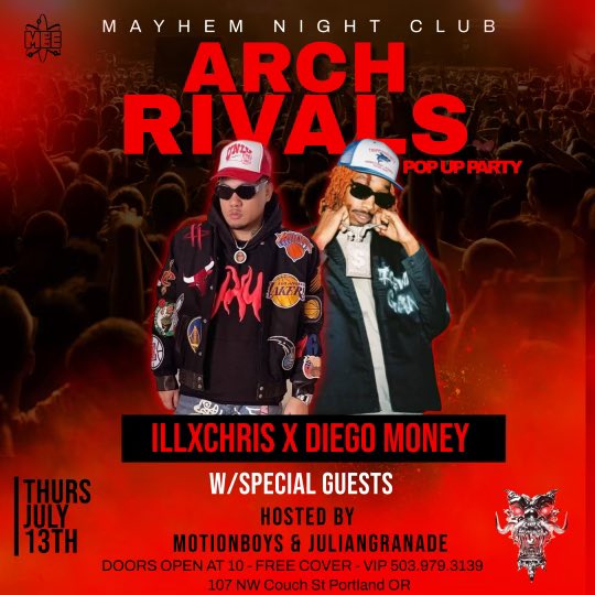 illxchris's tweet photo. Tonight after the rage we partying epdxclubmayhem @motionboy_Ty 
@1diegomoney hit @juliangranade
Very limited entries https://t.co/7UFtPldtVr