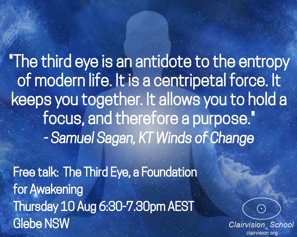 clairvisionaus's tweet photo. Curious about meditation? Come and discuss the third eye and meditation experiences at a free talk in Glebe on Thursday 10 August from 6.30-7.30pm. More details and registration available here: https://t.co/JuGaTsidDK 
#clairvision https://t.co/uFNDrKCDNk