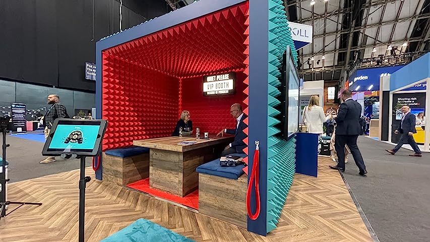 🔊 Pyramid Acoustic Foam! 🙌🎵 A secret weapon for creating a chill oasis amidst the hustle and bustle of a super loud convention. 🎉✨ Great for those convos you don't want drowned out by the noise! . Photo thanks to maximcomms.co.uk . SHOP NOW: soundassured.com/collections/we…