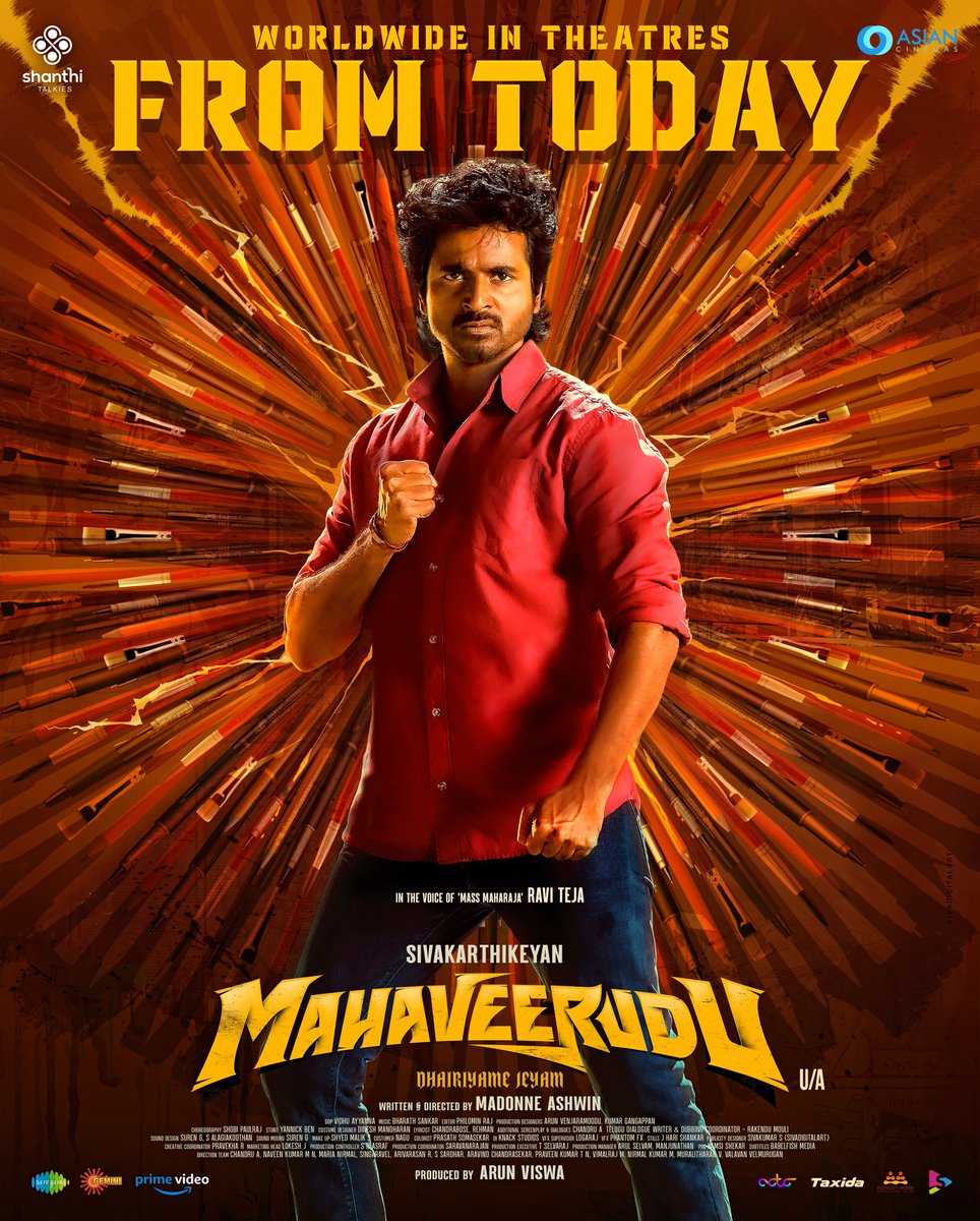 #Maaveeran #Mahaveerudu 
Extremely happy to present you the fantasy action entertainer…
I’m sure you wil love our team‘s effort 👍😊😊
Enjoy it in theatres with your friends and family ❤️
#VeerameJeyam #DhairiyameJeyam 💪👍 

- Sivakarthikeyan