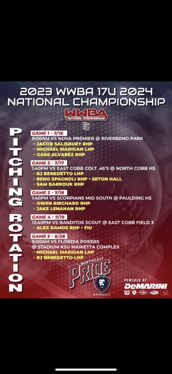 Excited to pitch this coming weekend in the PG WWBA in Georgia! I will be pitching game 3 this Tuesday!! <a href="/Mikepetro42/">Michael Petroski</a> <a href="/NEPridebaseball/">NEPridebaseball</a> <a href="/RyanBirchard4/">Ryan Birchard</a>  <a href="/PG_Scouting/">Perfect Game Scout</a>