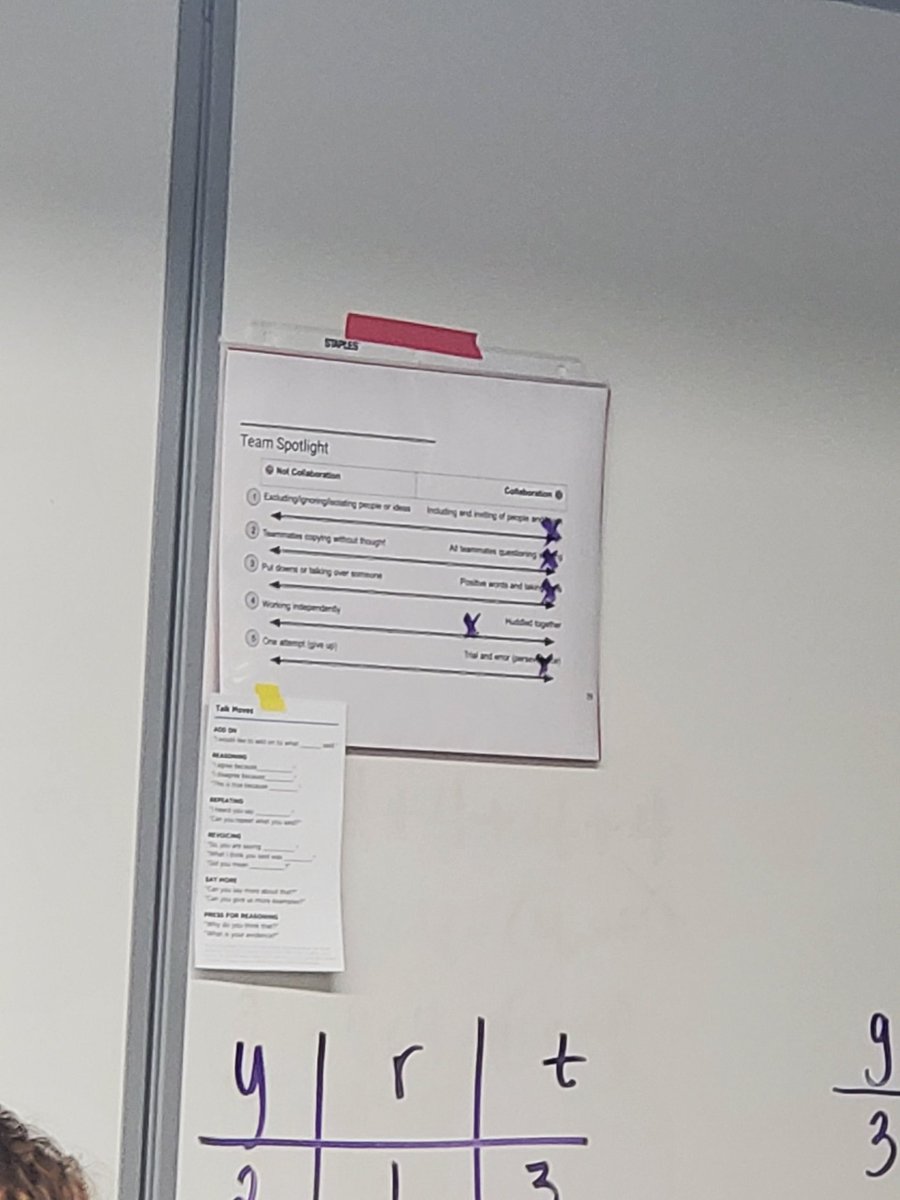 Boggseys's tweet image. Day 4 of 4: Today during a @CPMmath Inspiring Connections Team Challenge, everyone reflected on their collaboration using their class-generated observation rubric and it was awesome! Super simple slipped into a binder sleeve. #moremath