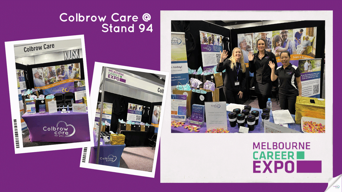 ColbrowHomecare's tweet photo. Day 1 of the @MelbCareersExpo - visit @ColbrowHomecare for current employment opportunities & rewarding career pathways #MelbourneCareerExpo #colbrowcare #agedcare #careers #nursing #homenurse #agedcareathome #ageinplace #disabilitysupport #disabilitysupportworker https://t.co/xNDG8scQAK