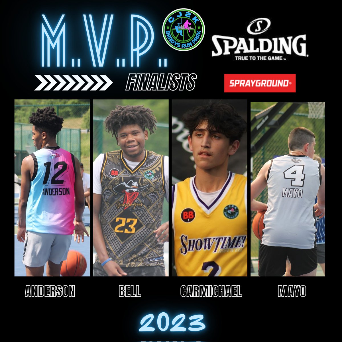 Our CJ2K 2023 Season M.V.P. Finalists for the Boys League are:
⬜ Jonathan Anderson, Hoop Dreamz
⬜ Brandon "Bam" Bell, Gunslingers
⬜ Rowan Carmichael, Showtime
⬜ Brady Mayo, Old School
#TrueToTheGame