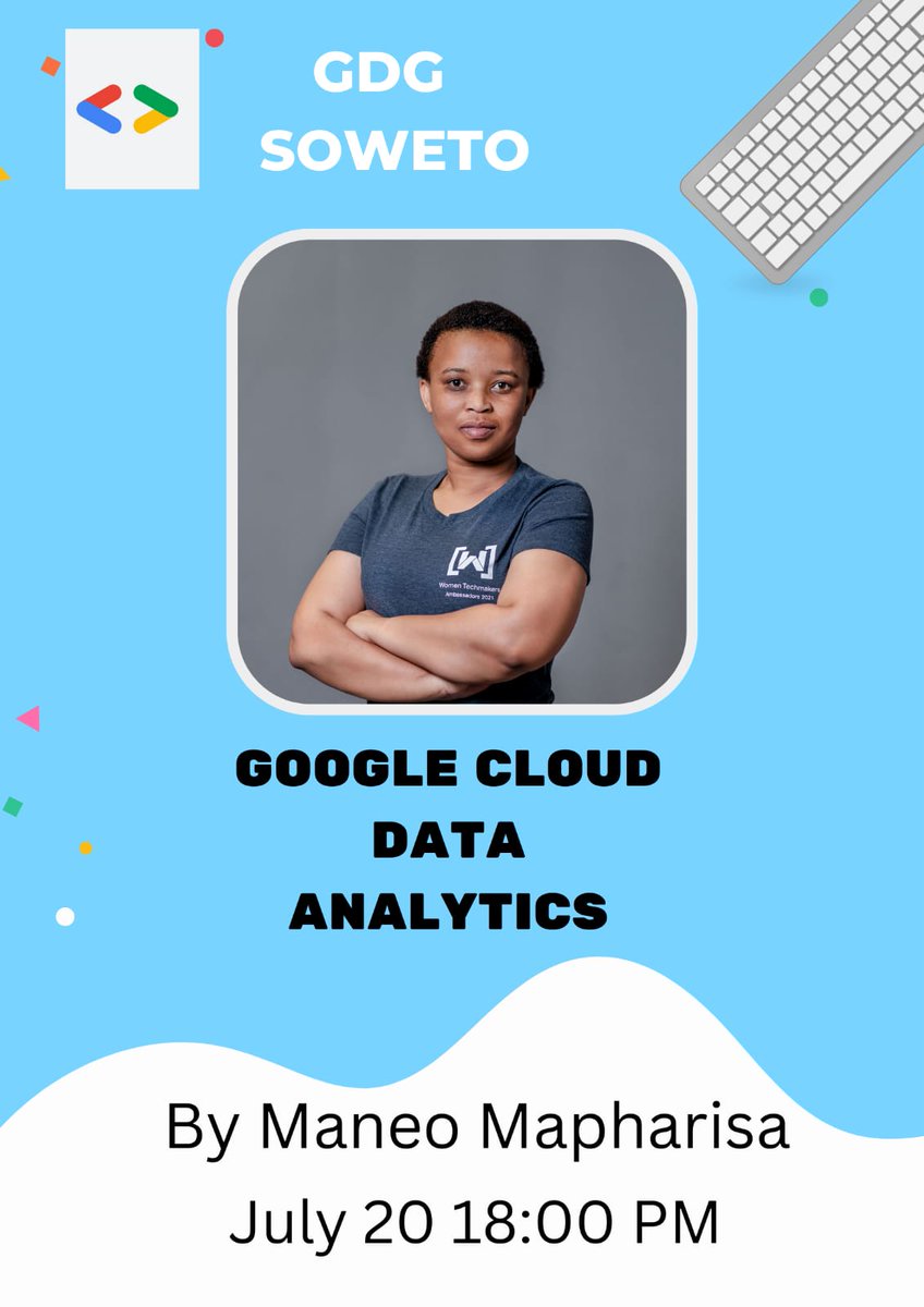 Google Cloud offers the tools data scientists need to unlock value from data. 

Want to learn more on how it can help you tell a story through data analytics? 

RSVP NOW!!!  🔽🔽🔽🔽🔽
gdg.community.dev/events/details…
<a href="/GDGCapeTown/">GDG Cape Town 🇿🇦</a> 
@ManeoMapharisa 
<a href="/GdgPretoria/">GDGPretoria</a> 
<a href="/Geekulcha/">G E E K U L C H A 🇿🇦</a> 
<a href="/GDGMaseru/">GDG Maseru</a>