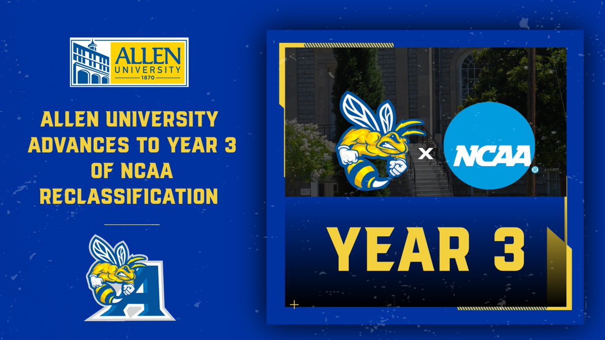 auyellowjackets's tweet photo. Allen Advances to Year 3 of NCAA Reclassification Process https://t.co/LFU0e5noFZ @AllenUniv @jashercox @langallo20 @TheSIAC @NCAADII #R2G https://t.co/1k6D5jJJuk