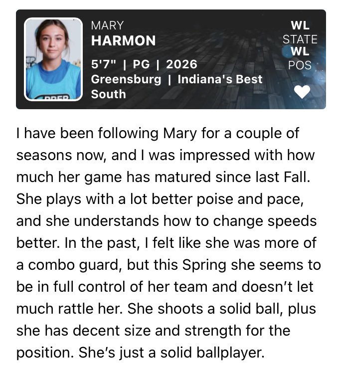 Mary_harmonn's tweet photo. Thanks @BJBradley279 and @PGHIndiana for continuing to follow me and keeping me on your list of 2026 PG to watch and making me a stock riser.  I appreciate the write up and recognition.  @INBestBBall https://t.co/QpJIwQx3Gr