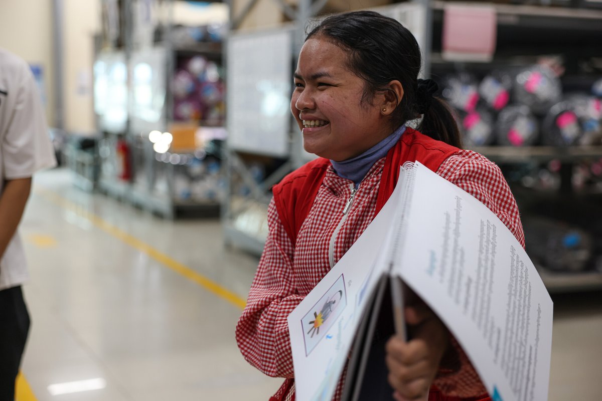 WaterAidCam's tweet photo. "I have better understanding  about hand washing with soap, using a latrine, drinking safe water and managing menstrual health. I also learnt facilitation skills to continue to support my peers." said Touch 🥰 after joining  the basic WASH training at the factory. https://t.co/4viKPqnefU