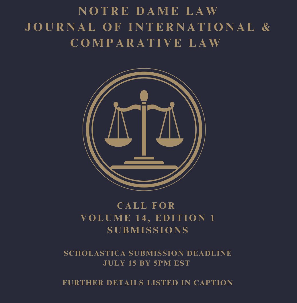 NDJICL's tweet photo. All articles for consideration in our first Volume 14 print edition should be submitted by July 15, 2023, 5 PM EST. 

To submit your article please use this link- https://t.co/rxOpzzxjLj https://t.co/qGw5Vsy0ED