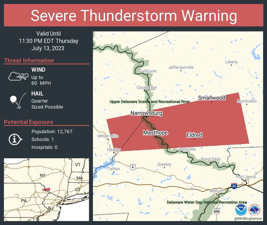 NWS Binghamton on Twitter "Severe Thunderstorm Warning including