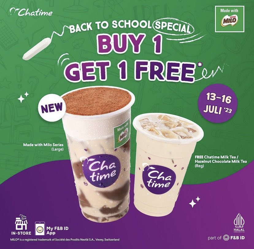 + on Twitter "PROMO CHATIME BUY 1 GET 1🧋🥳 Beli 1 Chatime Milo Series