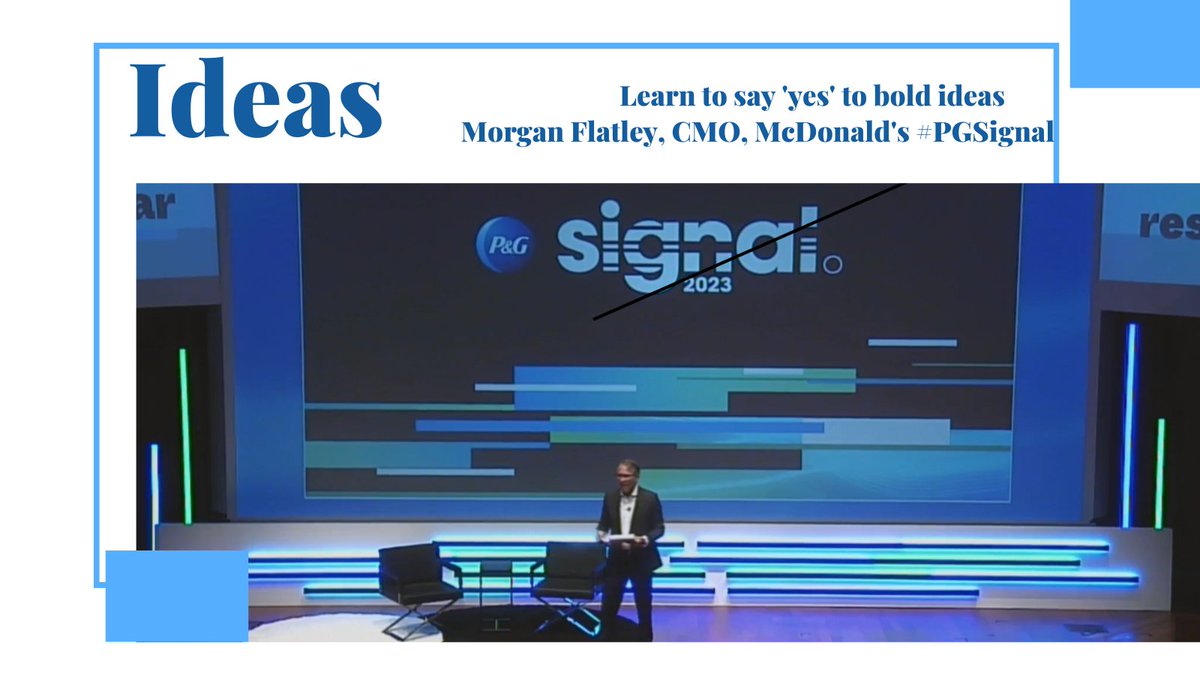 What's my top insight from the 2023 P&G Signal Summit? I'm still thinking about Morgan Flatley, Global Chief Marketing Officer for McDonald's, talking about Creative Bravery and saying 'yes' to Bold Ideas.
#marketing  #innovation #steveramoswriter #tech #mcdonalds #pgsignal
