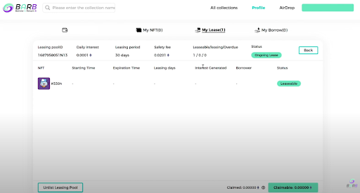 Barbnft_io's tweet photo. When the transaction is done, you’ll see your leasing pool and all NFT(s) in the pool in “My Lease” Section and congrats! You’ve created your first leasing pool on BARB! This is the start of hodling while earning! https://t.co/gSjg2jHIck