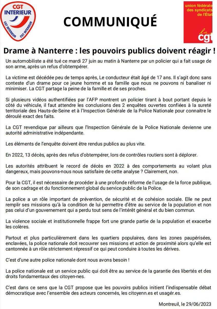 RodolpheBalensi's tweet photo. @Fabien_Roussel @GDarmanin Je partage ici le communiqué de presse de la CGT police qui vraiment d'un autre niveau. https://t.co/F9P5sd9s9S