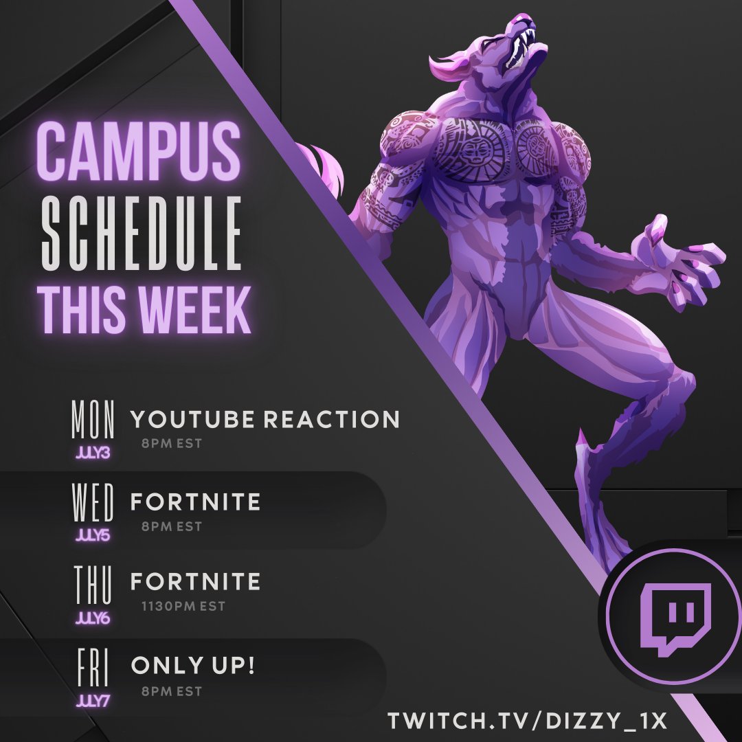 DiZZY1X's tweet image. #CSULiveAlert --&amp;gt; Here is your class schedule!

SAME THING LAST WEEK, JUST DIFFERENT TIMES! We might be doing double lectures with @FortniteGame and #OnlyUP depending on how work goes this week!

See You All Soon, twitch.tv/dizzy_1x