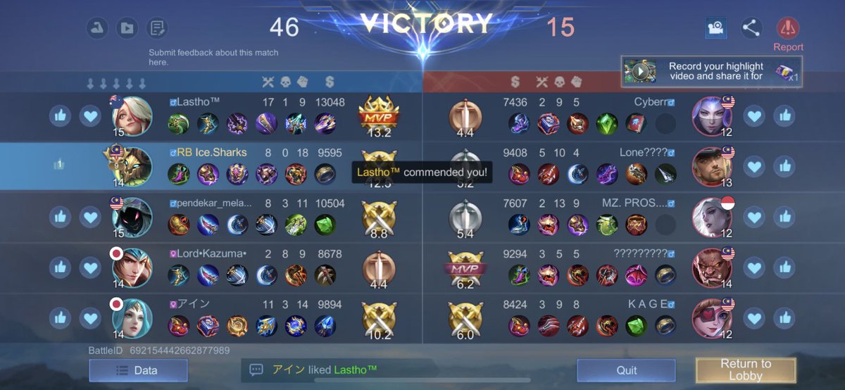shkrshdnn's tweet photo. 1st ranked game untuk S29.
Good win & keras itu adalah DNA π
Musim lepas Mythical Honor 40π΅οΈ
Jadi kita tengok macam mana pulak musim ni kalau boleh dapat Glory pulak.
#IceSharks #TankUser #Solo https://t.co/nEzjnCaktV
