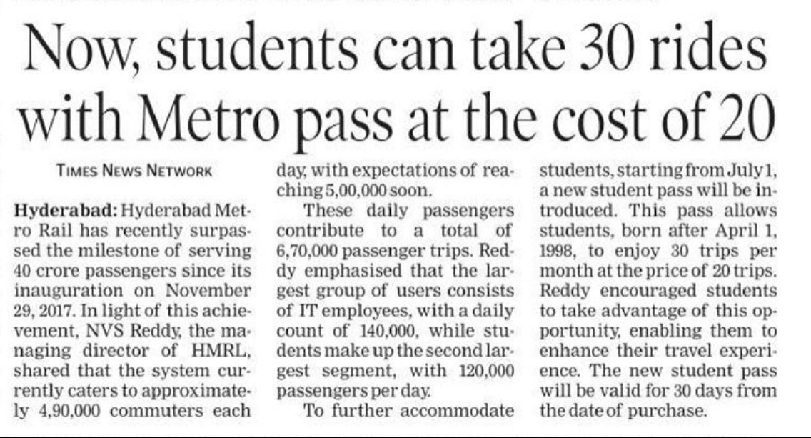 DrBhaskarRaj's tweet photo. Great initiative by #Hyderabad 

Can we think about this in #Bengaluru too?

Also, how about a integrated govt app for @BMTC_BENGALURU @MDNammaMetro #AutoRikshaws - with daily passes of 50 Rs - 10 Rides - across public transports? 

@DKShivakumar #BrandBengaluru https://t.co/j9Eb4hGAo2