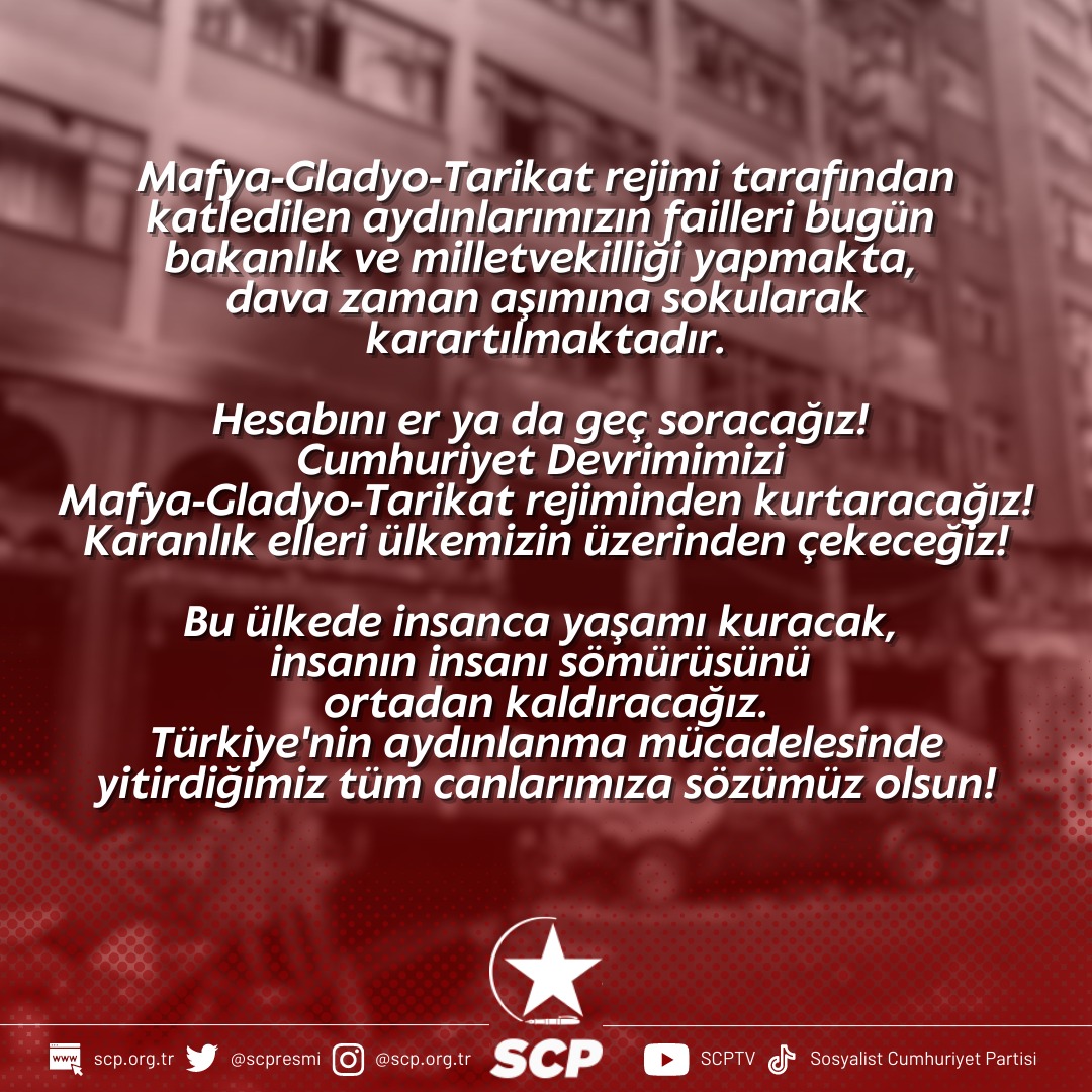30 yıl önce bugün, 33 aydınımızı gericiliğe şehit verdik.
Madımak otelinde yanan sadece insanlarımızın bedenleri değil, Cumhuriyet devrimimizin kazanımlarıdır, kavimler kapısı anadolumuzun yüreğidir.

#Sivas #madımak #temmuz