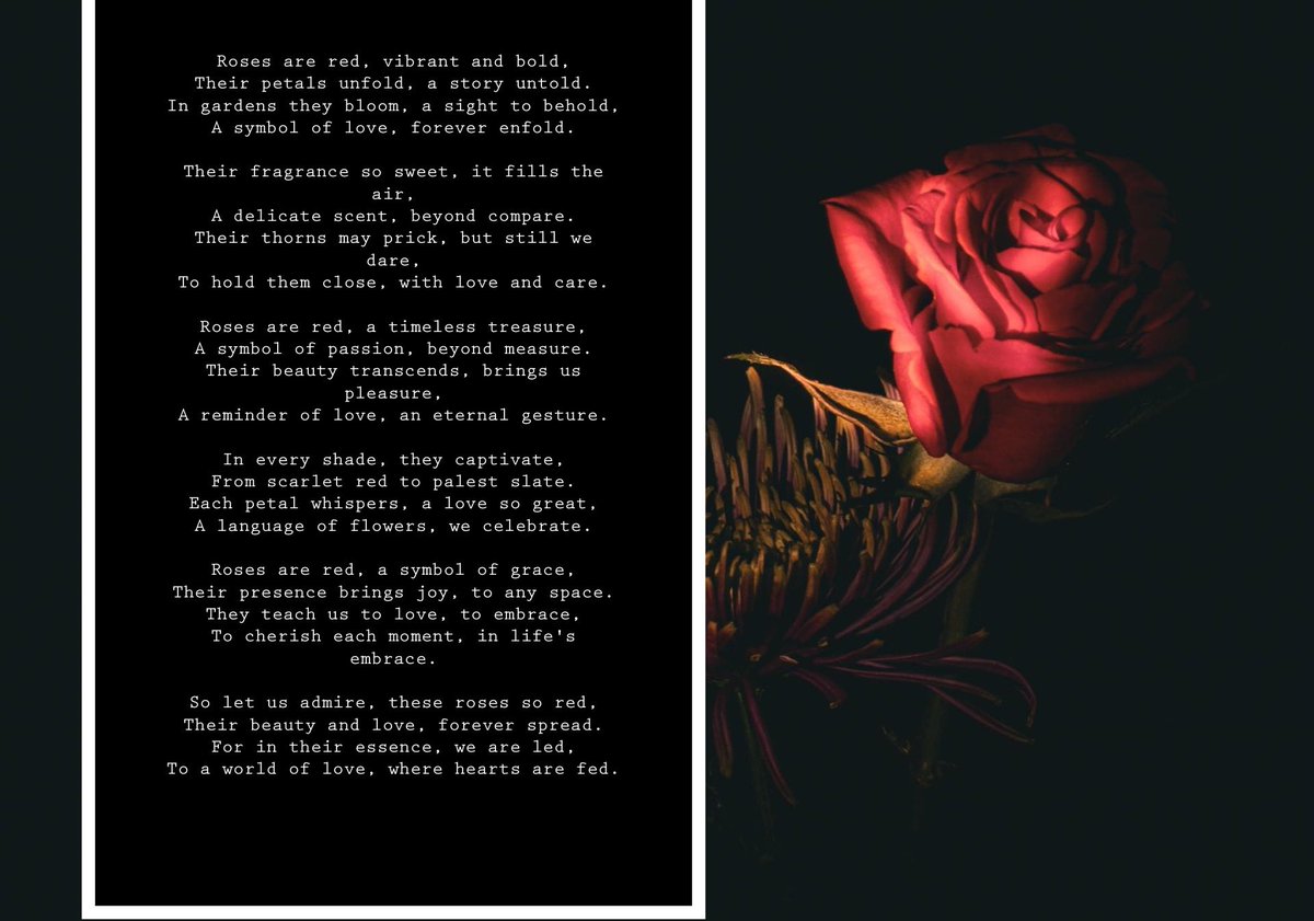 Studoutlaw's tweet photo. A soft lit rose with a poem::   Roses are red, vibrant and bold,
Their petals unfold, a story untold.
In gardens they bloom, a sight to behold, https://t.co/KKy6L98f8w