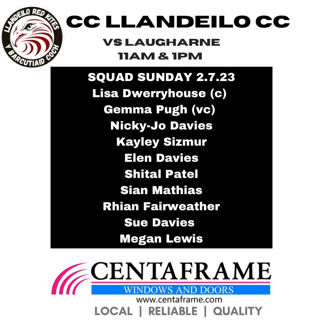 Double header against <a href="/CcLaugharne/">Laugharne CC</a> today 
Here’s the squad for both games