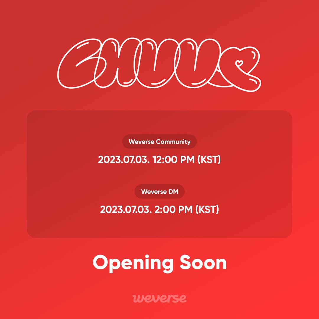 weverseofficial's tweet photo. 이제 츄와 위버스에서 더 가까워져 보세요!

💚 7월 3일(월) 12PM (KST) 위버스 커뮤니티 오픈
💞 7월 3일(월) 2PM (KST) 위버스 DM 오픈

#츄 #CHUU
#위버스 #Weverse
#위버스DM #Weverse_DM https://t.co/hz6KpvbJOJ