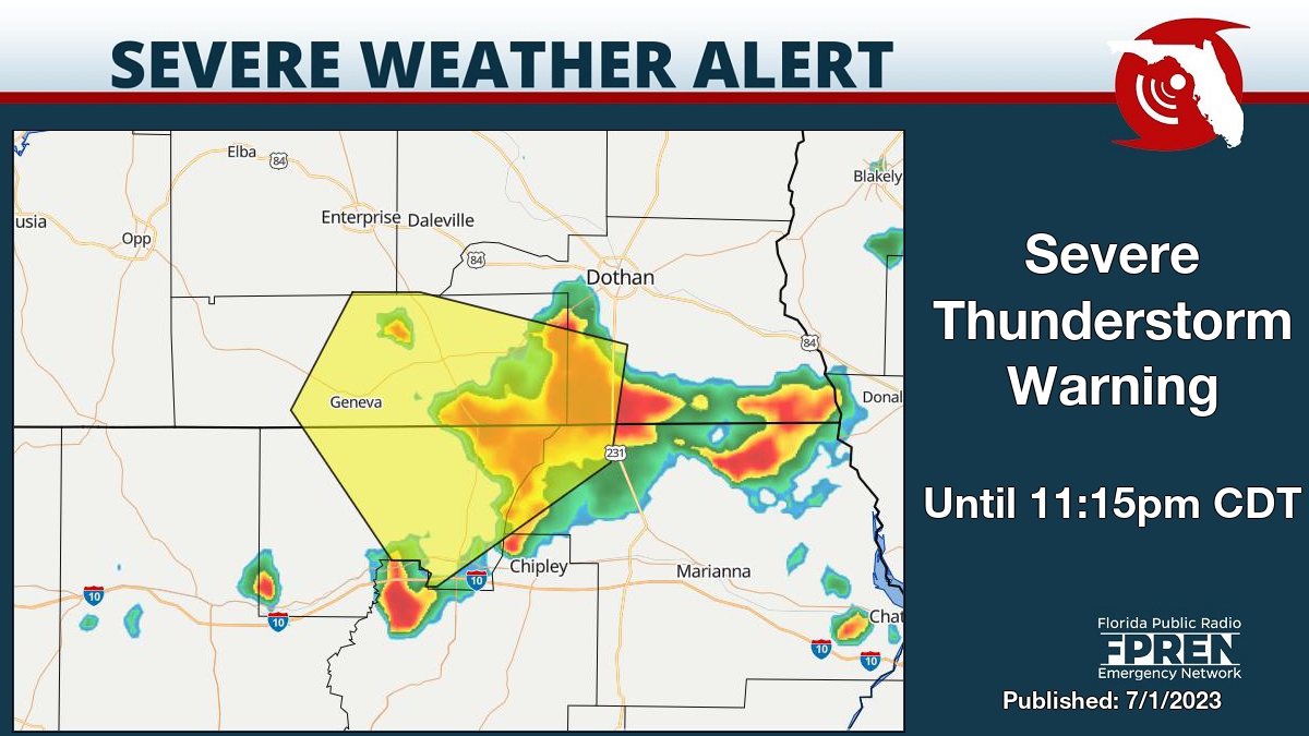 Severe Thunderstorm Warning for Holmes and Jackson County until 11:15pm CDT. Details on the Florida Storms app. #flwx