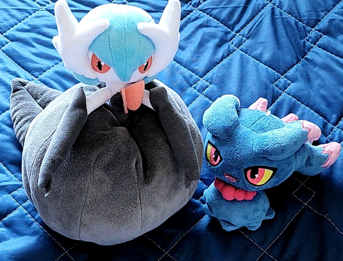 NOGAMENOLIFESK's tweet photo. そんな事より！
さっきムウマぬいをお迎えした！
昔、ワールドホビーフェアで先行販売されててわざわざこれだけの為に買いに行った色違いメガサーナイトとツーショ！
推しポケの可愛いぬいゲット出来��幸せだァ〜
#ポケモン https://t.co/MIT3qRg15m