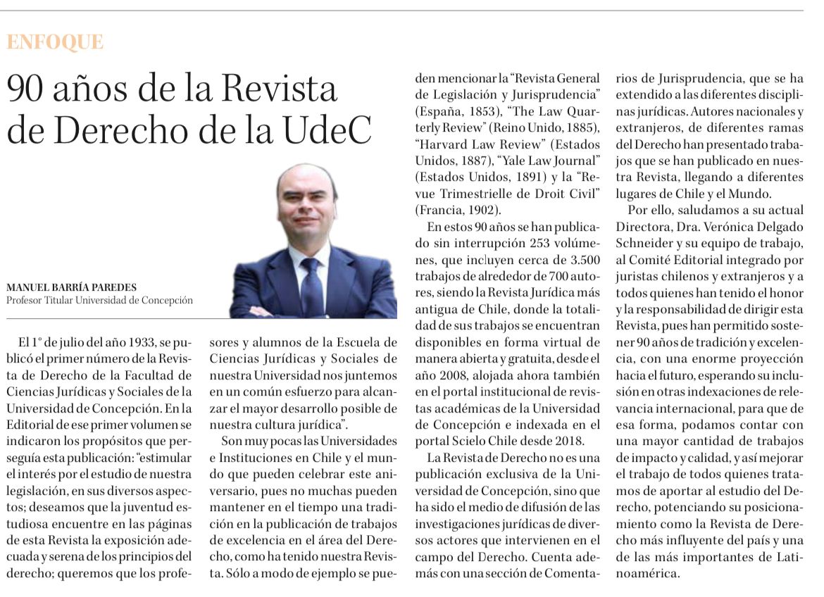 Compartimos la columna del Prof. y ex director de nuestra Revista, el Dr. Manuel Barría Paredes, acerca de los 90 años de nuestra publicación académica: